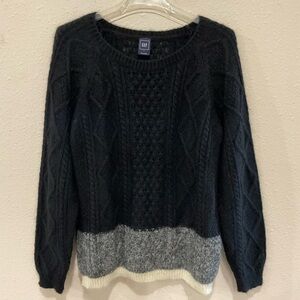Gap Mohair Pullover Sweater Colorblock Black & Grey Wool Blend Women’s Size Lg